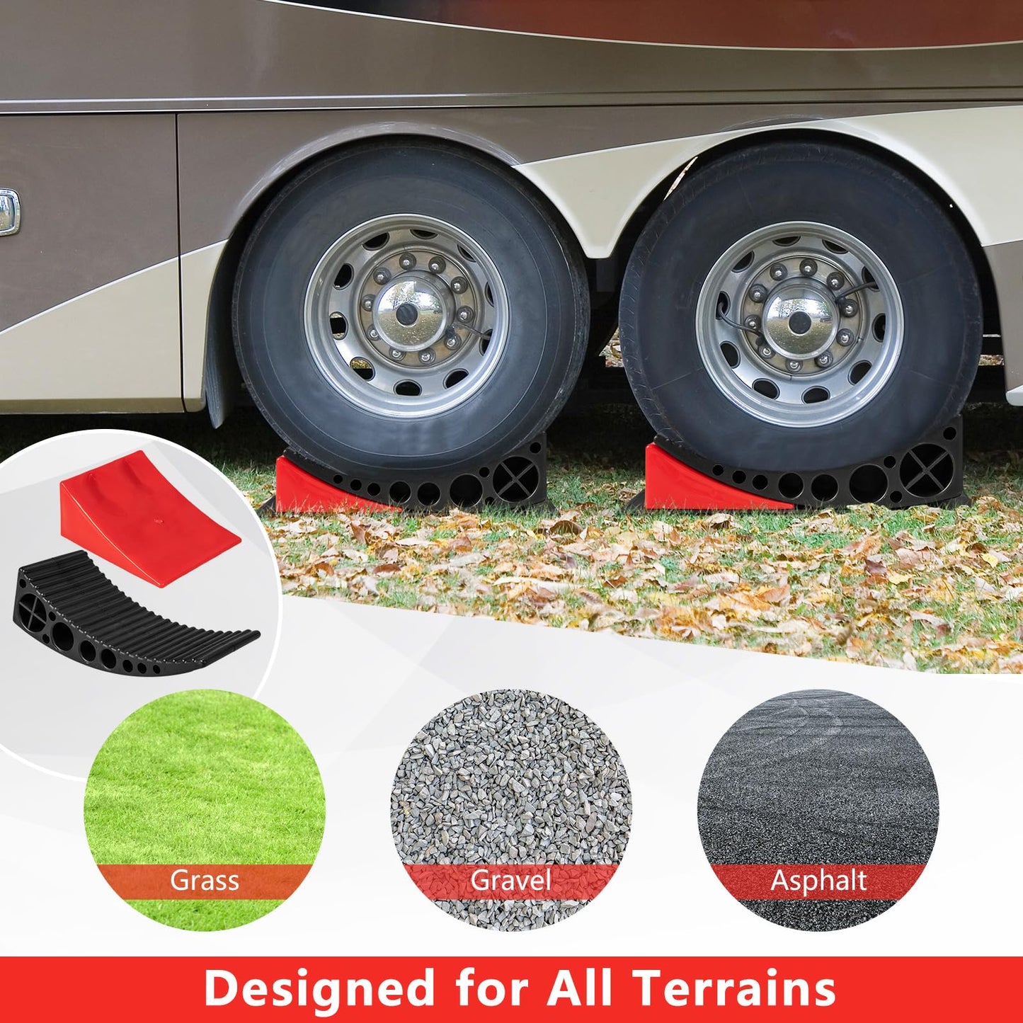 GiantexUK 2 Pack Camper Levelers, Curved RV Leveling Blocks with 2 Chocks