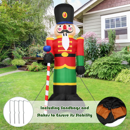 2.4M Inflatable Christmas Decoration, Giant Blow up Nutcracker Soldier with 3 LED Lights and Candy Scepter