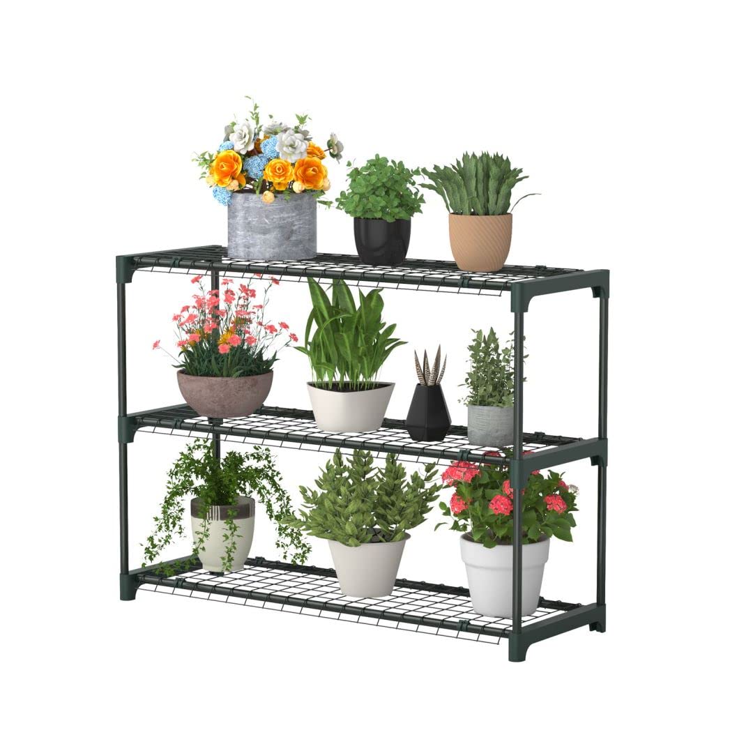 GiantexUK Mini Walk-in Greenhouse with Flower Rack, Portable Lean-to Green house with Weatherproof PE Cover & Roll-up Zipper Doors