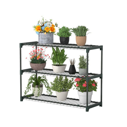 GiantexUK Mini Walk-in Greenhouse with Flower Rack, Portable Lean-to Green house with Weatherproof PE Cover & Roll-up Zipper Doors