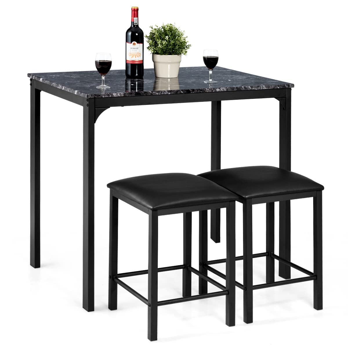 GiantexUK Dining Table Set, Kitchen Counter Table Bar Table and Stools Set with PU Leather Pad