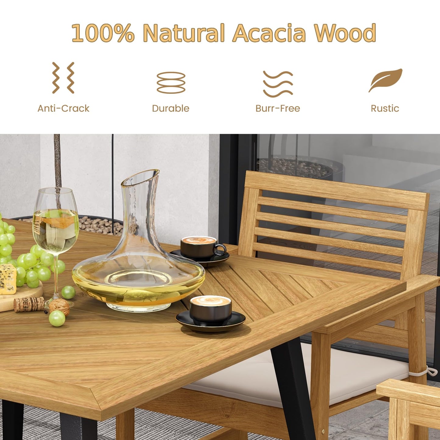 GiantexUK Outdoor Dining Table for 4, 107 x 107cm Acacia Wood Garden Table with Metal Legs