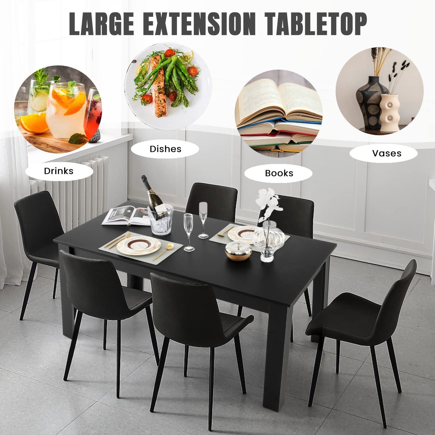 GiantexUK Dining Table, 160 x 80CM Rectangular Kitchen Table with L-Shaped Legs, 8-Seater Wooden Breakfast Dinner Table Furniture for Dining Room