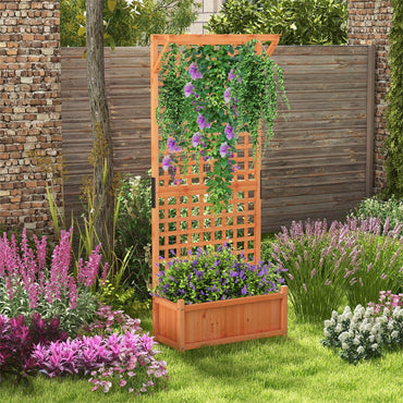 GiantexUK Garden Planter with Trellis, Wooden Raised Bed Climbing Support with Drainage Holes  (with Hanging Roof, Orange, 75x33x183cm)