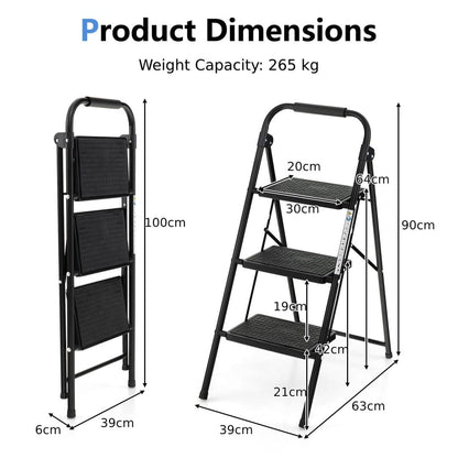 GiantexUK Folding 2/3 Step Ladder, Metal Stepladder with Anti-Slip Pedal