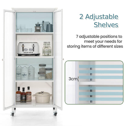 GiantexUK Storage Cabinet on Wheels, Mobile Kitchen Cupboard with Doors, Adjustable Shelves & Anti-Toppling Device