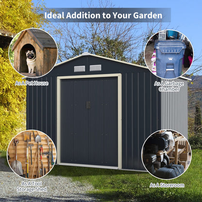 GiantexUK 9x6FT Metal Garden Shed, Slope Roof Utility Shed Building