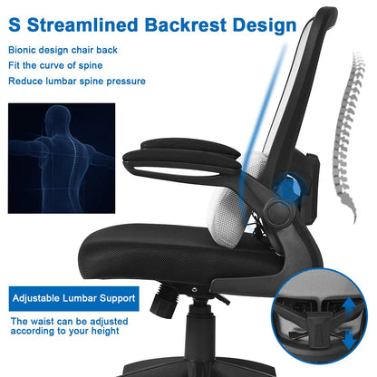 Mesh Office Chair, Mid/High Back Ergonomic Executive Task Chairs, Mesh Seat+Flip-up Armrests+Lumbar Support