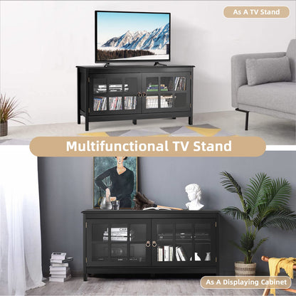 TV Stand for TVs up to 50'', Modern TV Cabinet Media Entertainment Center with Tempered Glass Doors