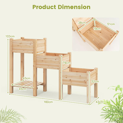 GiantexUK Wooden Raised Garden Bed, 3 Tier Vertical Ladder Garden Planter with Slatted Shelf & Drainage Holes