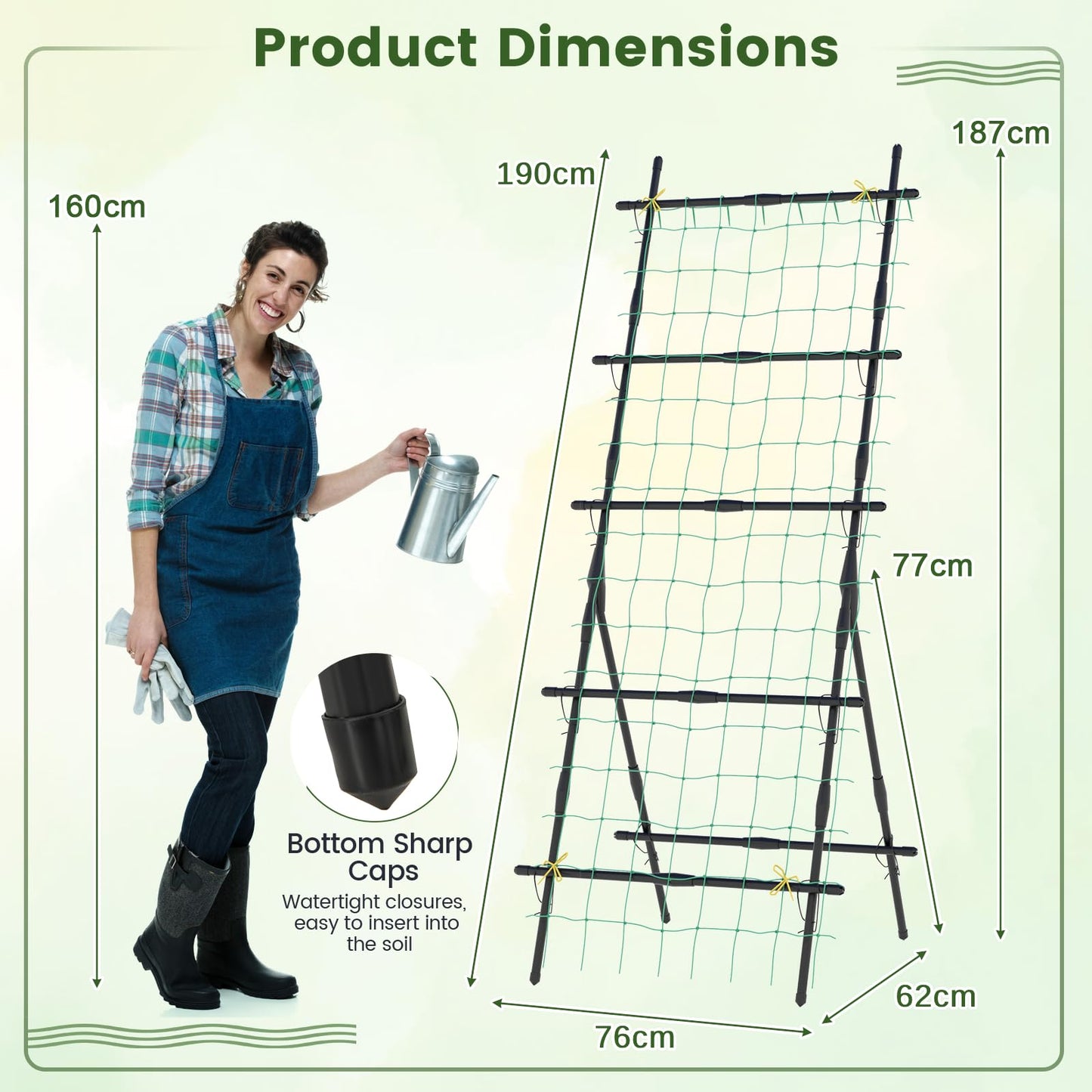 GiantexUK Garden Cucumber Trellis, 30x74Inch A-Frame Plant Support Stand with Netting, Clips & Ties