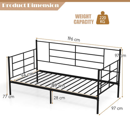 Single Metal Day Bed, 3FT Bed Frame Home Guest Sofa Bed with 28cm Underbed Storage Space