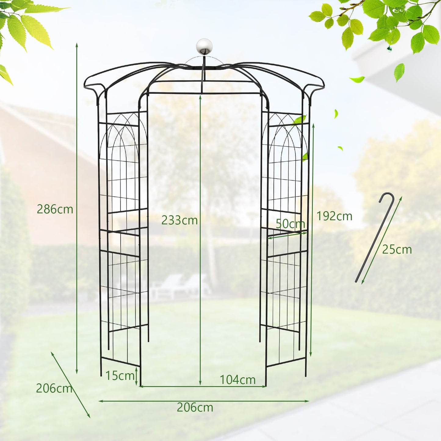 GiantexUK 4-Sided Birdcage Metal Garden Arch, 206x206x286cm Trellis Gazebo Pergola Pavilion Arbour with Hanging Hook & Ground Stakes