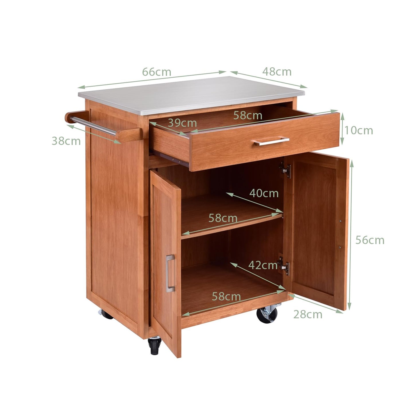 GiantexUK Kitchen Island on Wheels, Rolling Storage Trolley with Stainless Steel Countertop