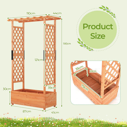 GiantexUK Raised Garden Bed with Arch Trellis, Wooden Garden Planter Box with Drainage Holes