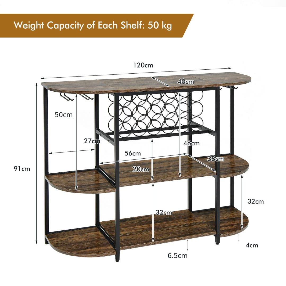 GiantexUK Wine Cabinet, 3 Tier Kitchen Sideboard with Glass Holders and Adjustable Foot Pads