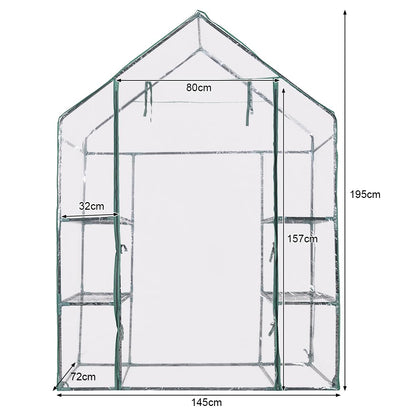 GiantexUK Walk In Greenhouse, 3 Tier Grow House with 4 Mesh Shelves, PVC Cover & Zippered Roll up Door