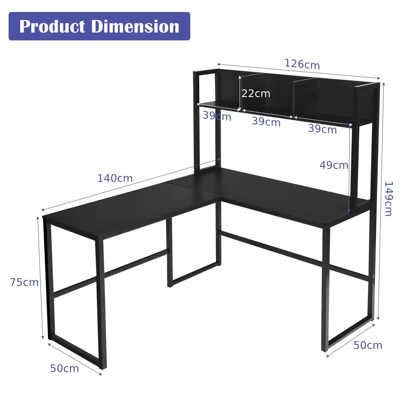 L-Shaped Computer Desk, Industrial Large 2-Person Corner Writing Workstation PC Laptop Table