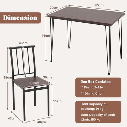 Dining Table and Chairs Set 4, 5 Piece Rectangular Kitchen Table and 4 Chairs with Curved Back & Foot Pads