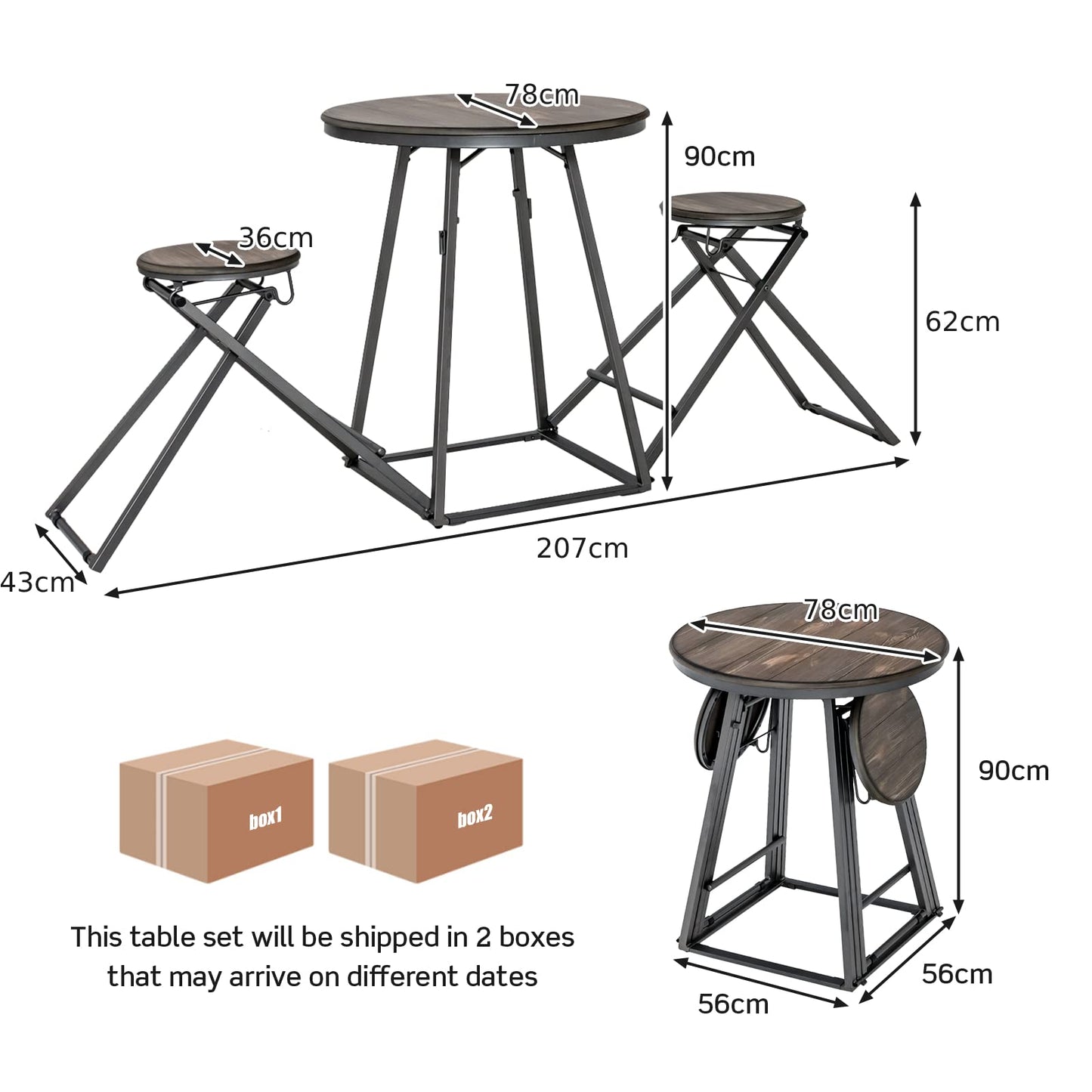 GiantexUK Foldable Table and Stool Set, Space Saving Dining Table with 2 Chairs and Footrest, Kitchen Breakfast Table Furniture for Home Dining Room Pub