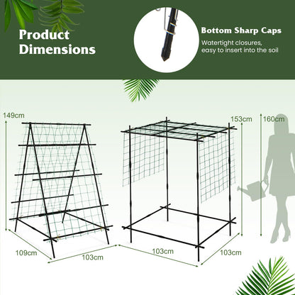 GiantexUK Garden Cucumber Trellis, 41x59Inch A-Frame Plant Support Stand with Adjustable Shape, Netting & Clips