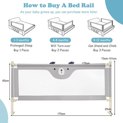 Bed Rail, Vertical Lifting Baby Beds Guard with Double Safety Lock & Adjustable Height (175cm, Grey)