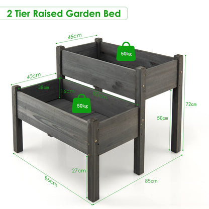 GiantexUK 2-Tier Raised Garden Bed, Wood Elevated Planter Box with Drainage Holes