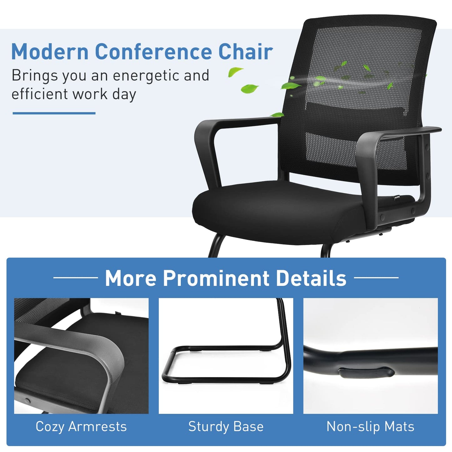 Meeting Office Chairs, Mid-Back Mesh Reception Chair with Adjustable Lumbar Support and Sled Base