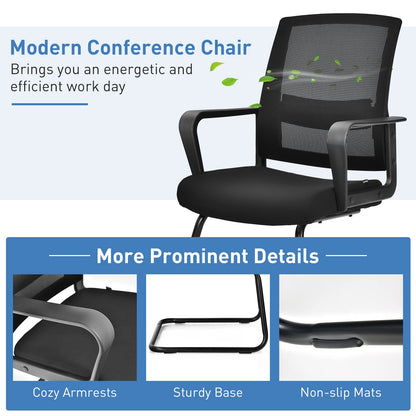 Meeting Office Chairs, Mid-Back Mesh Reception Chair with Adjustable Lumbar Support and Sled Base