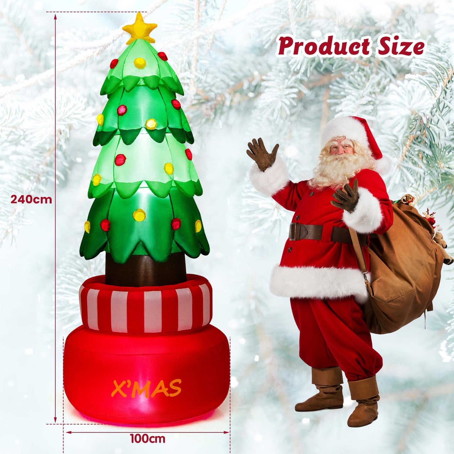 2.4M Inflatable Christmas Decoration, Blow up Christmas Tree with LED Lights (Green Rotating Tree)