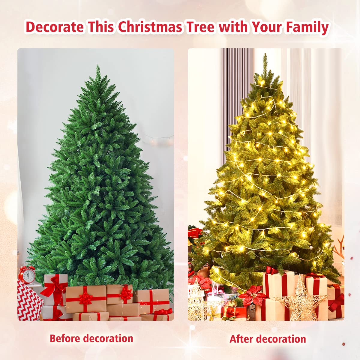 6FT Artificial Christmas Tree, Hinged Green Xmas Trees with Foldable Metal Stand, Unlit Xmas Decorative Tree for Holiday Festival