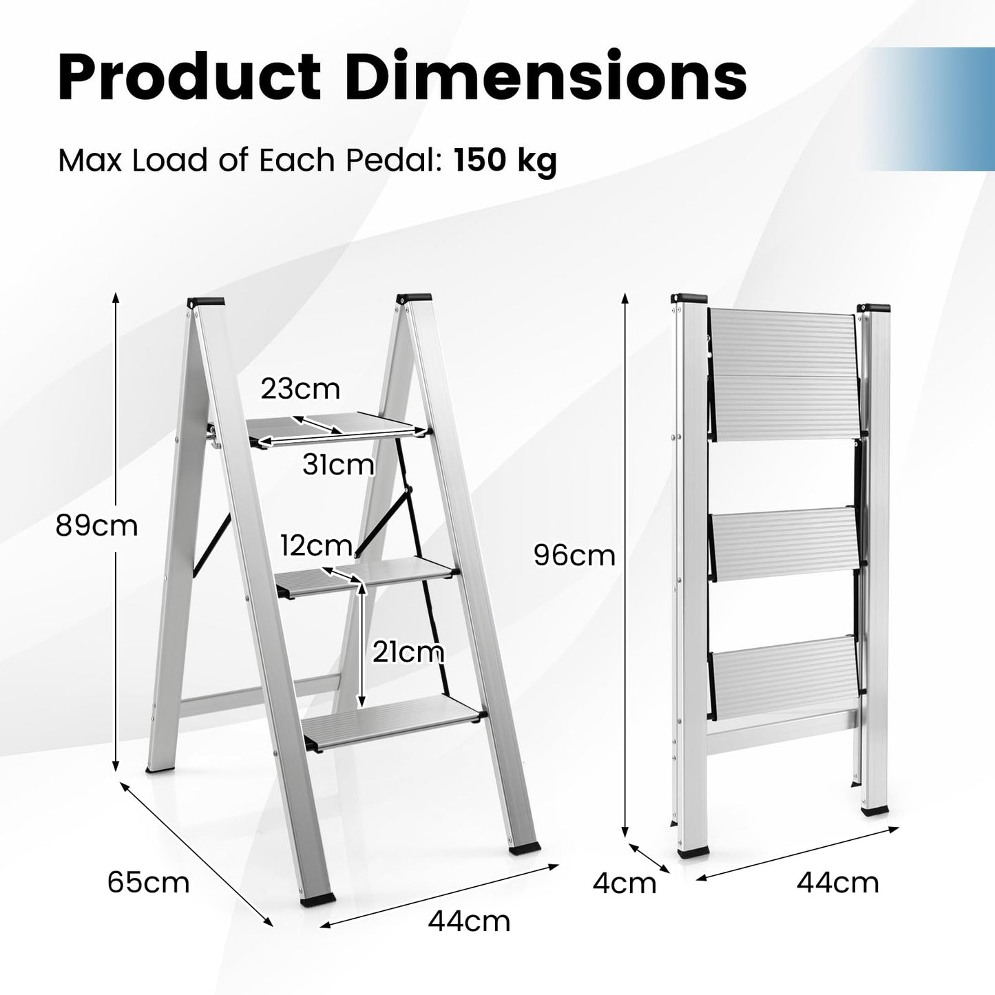 GiantexUK 3 Step Ladder, Aluminum Frame Folding Ladder with Non-slip Wide Pedal