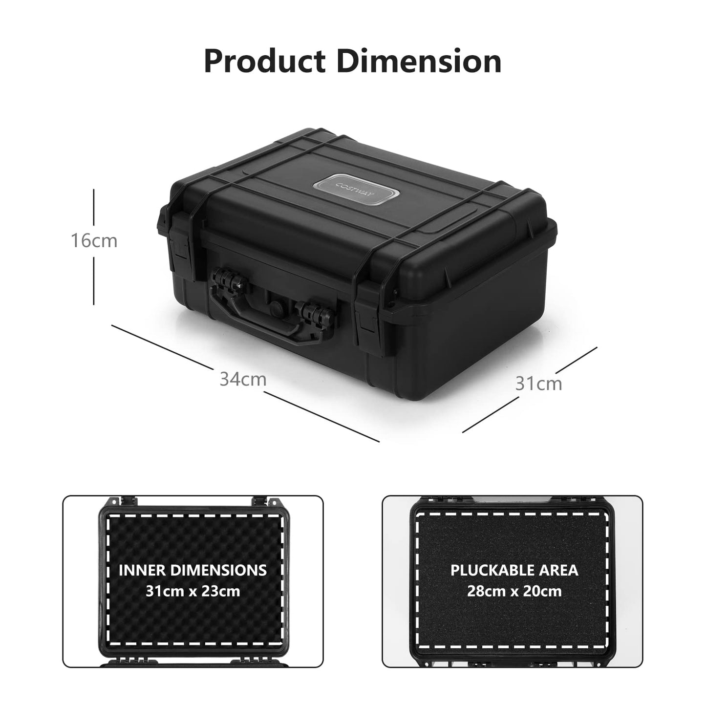 GiantexUK Waterproof Hard Case, Protective Camera Case with Customized Foam(13 Inch, 34x31x16cm)