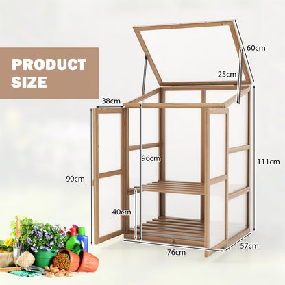 GiantexUK Mini Wooden Greenhouse, Polycarbonate Garden Cold Frame with Adjustable Shelves