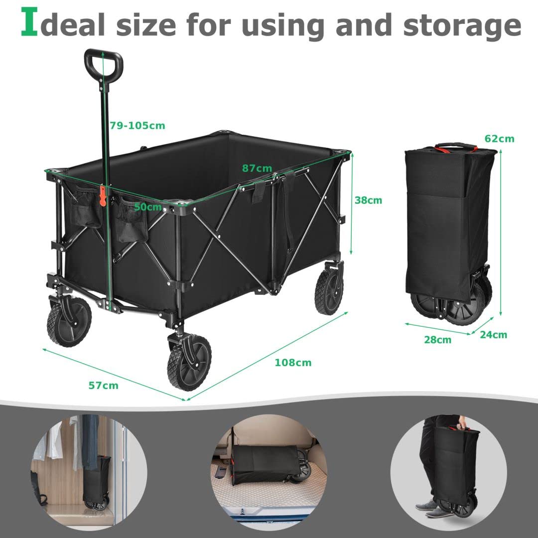 GiantexUK Foldable Wagon Cart, Outdoor Garden Trailer with Adjustable Handle