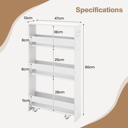 GiantexUK 4-Tier Kitchen Storage Trolley, Slide-Out Utility Rolling Cart with Wheels & Handle