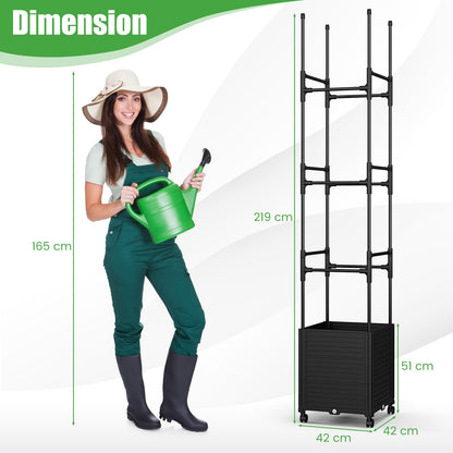 GiantexUK Raised Garden Bed with Trellis, Adjustable Rolling Planter Pox with Wheels, Self Watering System & Plant Ties