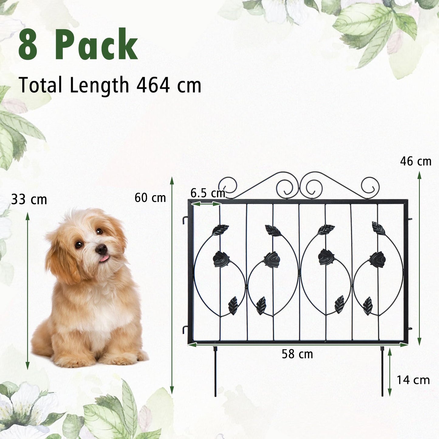 GiantexUK Decorative Garden Fence, 8 Pack 60 x 464cm Rustproof Galvanized Metal Wire Fencing Panels