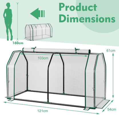 GiantexUK Mini Greenhouse, Steel Frame Poly Tunnel Growhouse with PE Cover & Roll-up Zipper Door