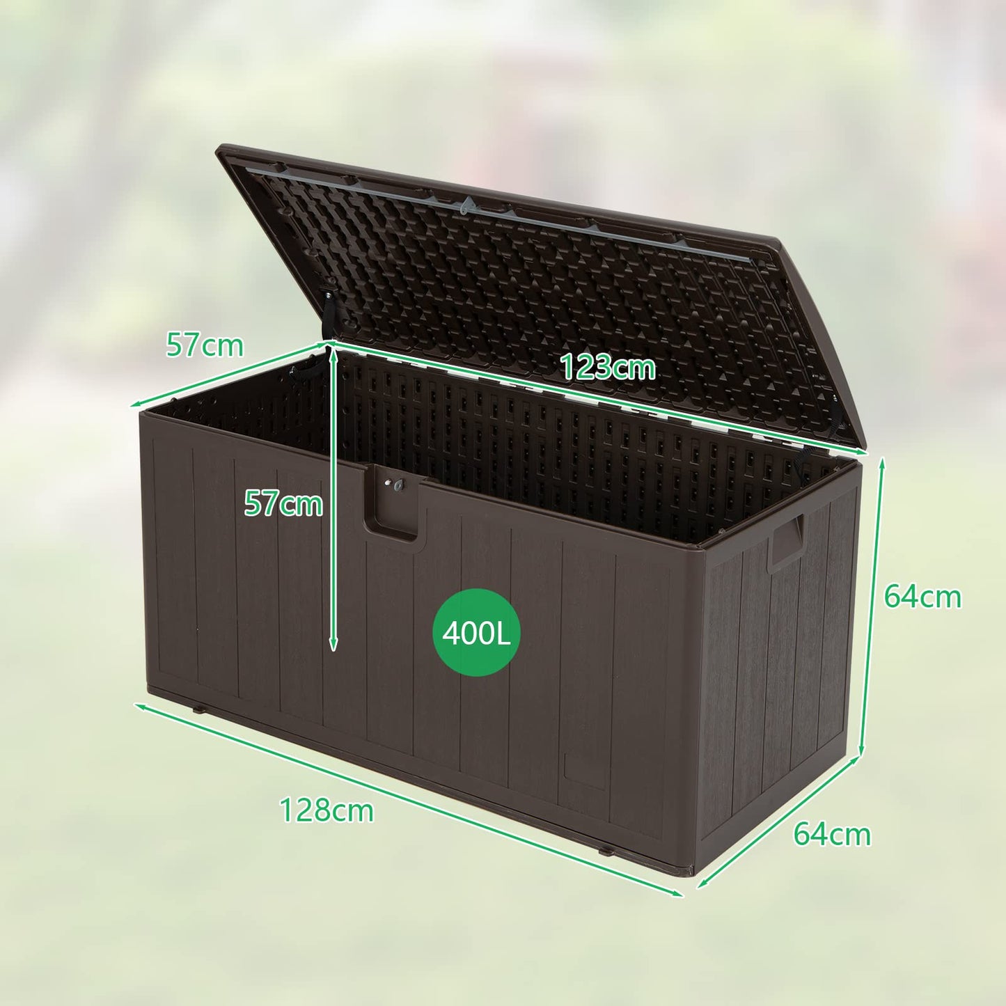 GiantexUK 400L Garden Storage Box, Lockable Weatherproof Deck Box with Linked Strap and Side Recessed Handles