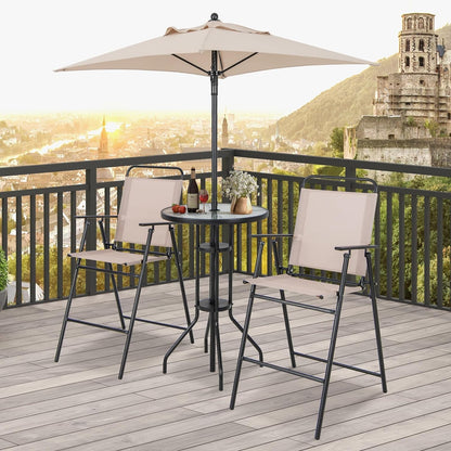 GiantexUK 4 Piece Folding Patio Bistro Set, Patio Conservatory Set with Tempered Glass Tabletop & Umbrella Hole (4PCS, With Parasol)