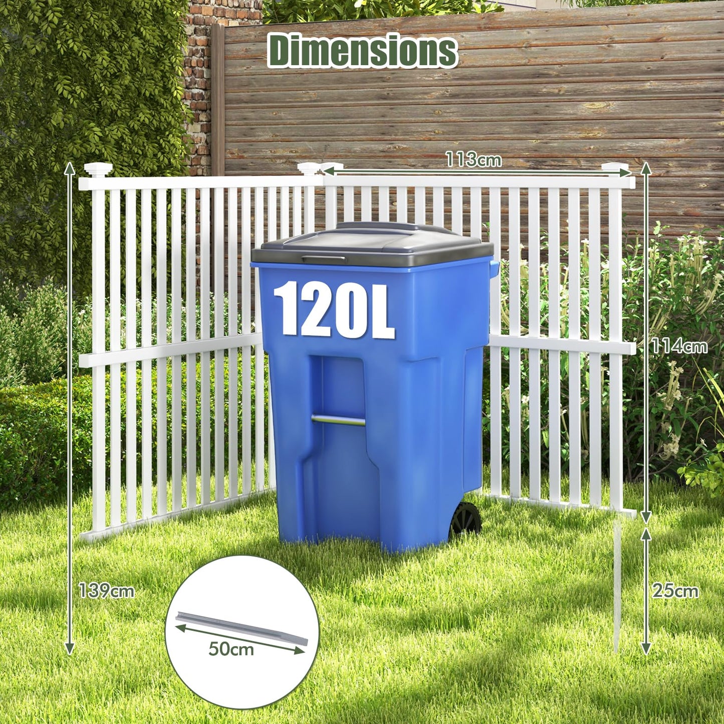 2 Panels Outdoor Privacy Screen, 113 x 114cm Decorative Fence Trash Can Enclosure with 4 Ground Stakes