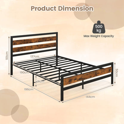 4FT6/5FT Platform Bed Frame, Double/King Metal Mattress Foundation with Slatted Headboard & Footboard