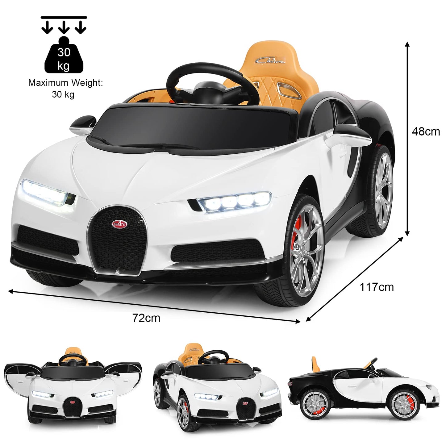 12V Kids Electric Ride On Car, Licensed Battery Powered Vehicle with Remote Control, Music, LED Lights, Horn