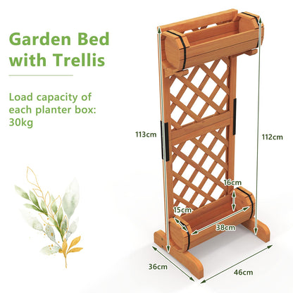 GiantexUK Double Barrel Garden Planter with Trellis, Fir Wood Raised Garden Bed Stand