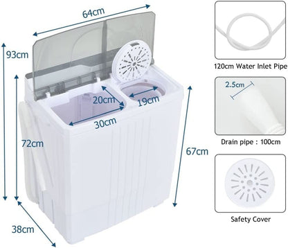 GiantexUK Twin Tub Washing Machine, 4.5KG Compact Washing Machine and Spin Dryer Combo with 3 Modes