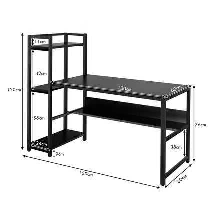 Computer Desk, 2-in-1 Workstation PC Laptop Table with Storage Bookshelf, 150 x 60 x 120cm