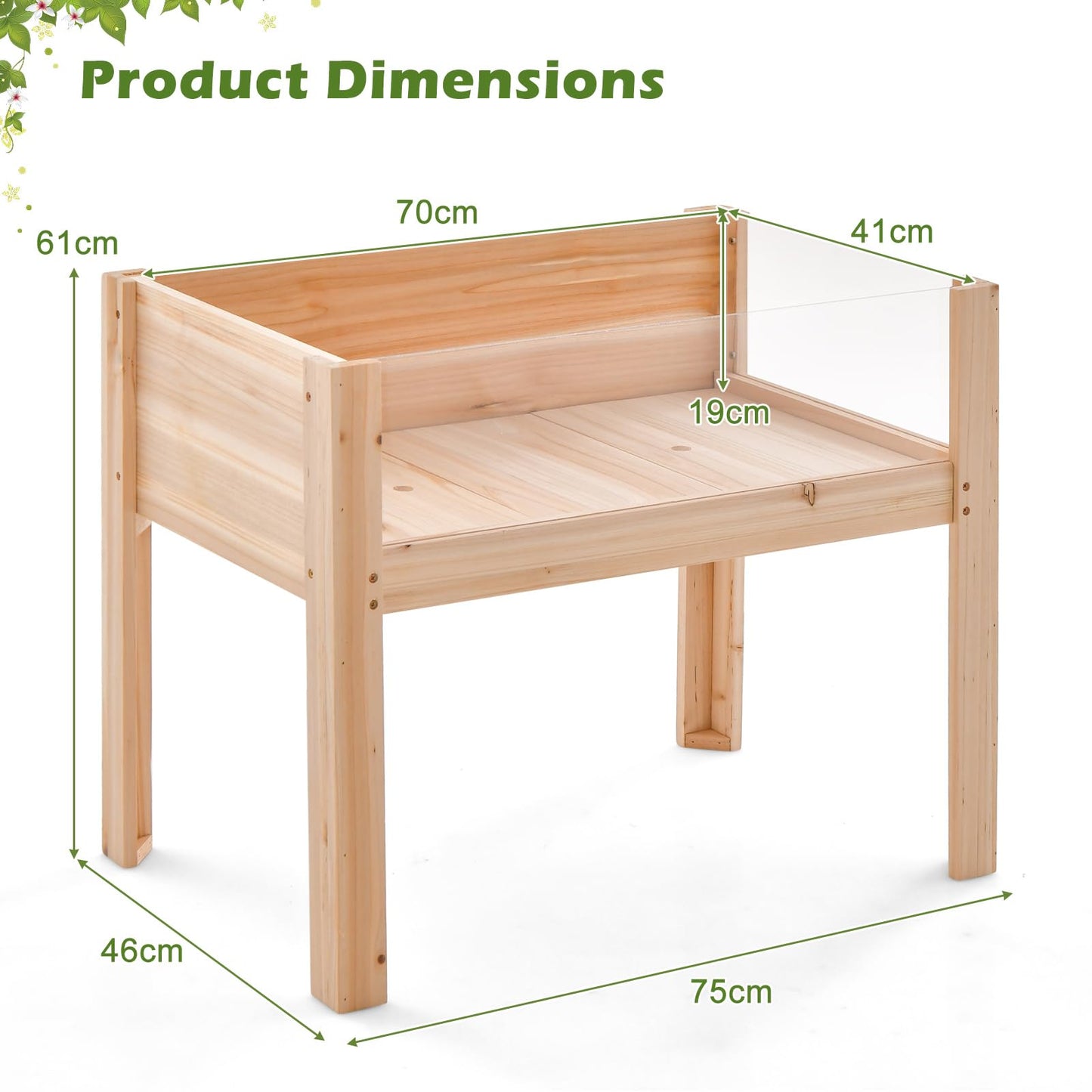 GiantexUK Raised Garden Bed, Wooden Elevated Planter Box with Acrylic Panels Drainage Holes & Movable Boards