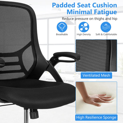 Mesh Drafting Chair, Ergonomic Swivel Office Chair with Adjustable Footrest (with Flip-up Armrests, Black)