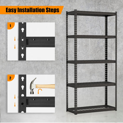 GiantexUK 5 Tier Garage Shelving Unit, Heavy Duty Adjustable Metal Shelves with Anti-tipping Device, Boltless Utility Storage Rack